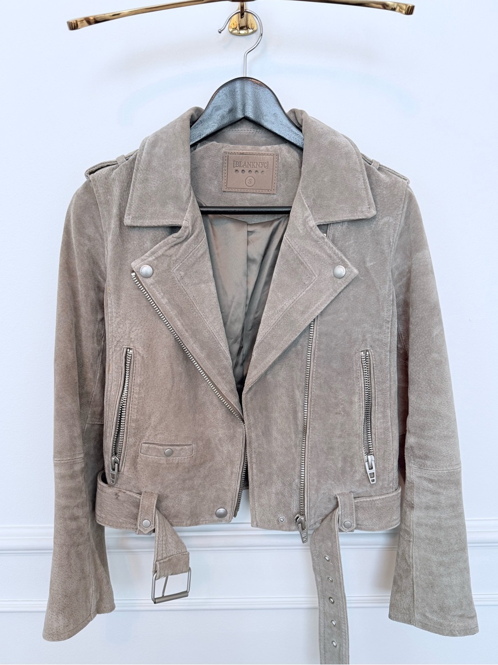Blank NYC Suede Moto Jacket in Taupe - S